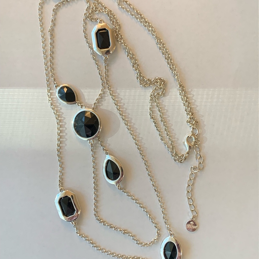 ALFANI Elegant Silver Chain  with  Black Faceted Cabochons Necklace